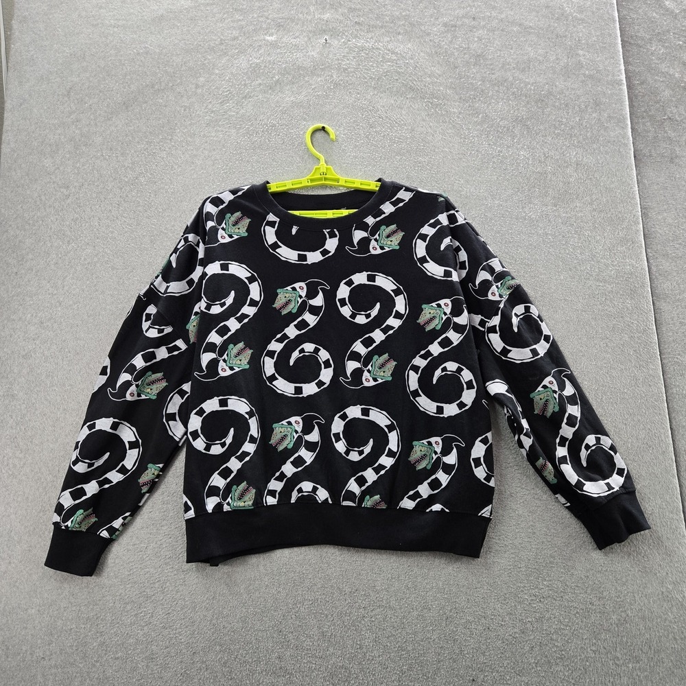 Beetlejuice Women Sweatshirt‎ XXL Black Graphic Fleece Snake Alligator Pullover